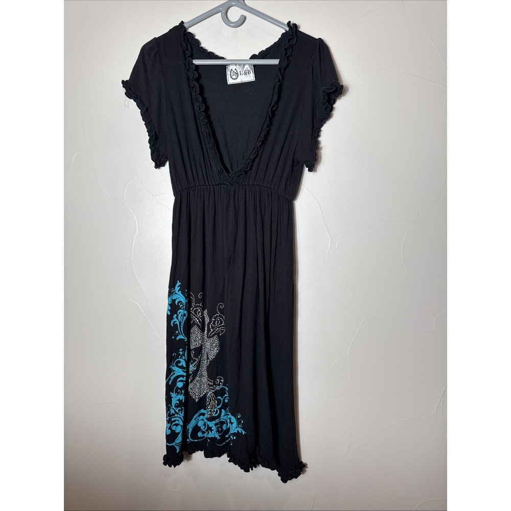 L & B Western Wear Dress With Embellishment Cross Bling Deep‎ V Neck 3x